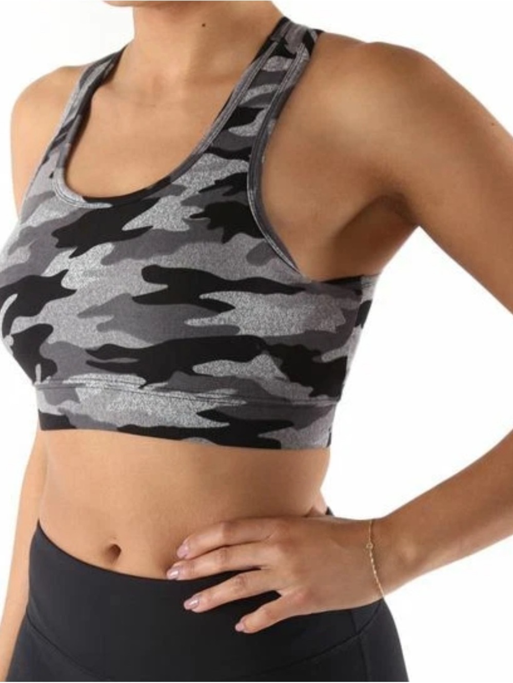 NWT Reebok Gravity Medium Support Sports Bra Gray Camo Sporty Gym Size XXXL